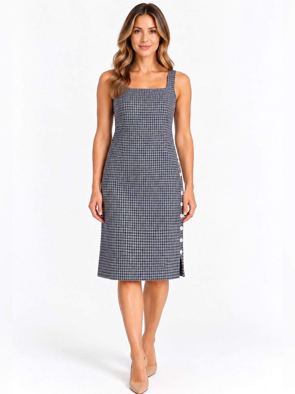 Rouje Marla Mini Dress 34 (2/XS) Navy White Plaid Fitted Cotton Linen Blend